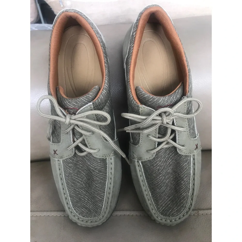 Twisted X Mens MZX0009 Driving Moc Shoes Sage Green Leather Fabric Sz 9 LIKE NEW